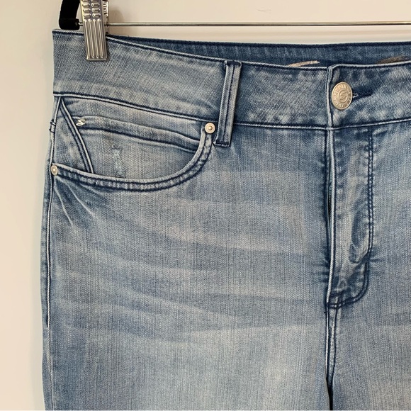 SIZE 14 SEVEN7 HIGH RISE TUMMYLESS LIGHT BLUE SKINNY JEAN FRAYED HEM - Picture 3 of 15